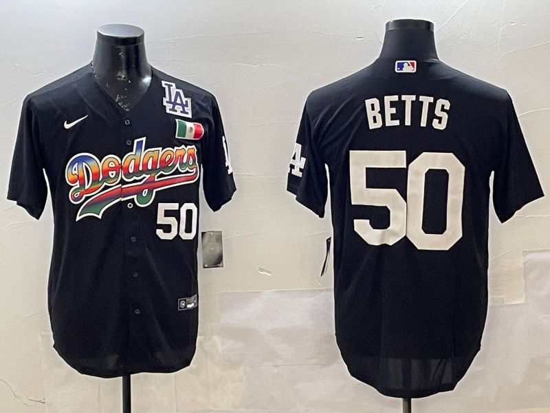 Men Los Angeles Dodgers 50 Betts Black Fashion 2025 Nike MLB Jersey style 1